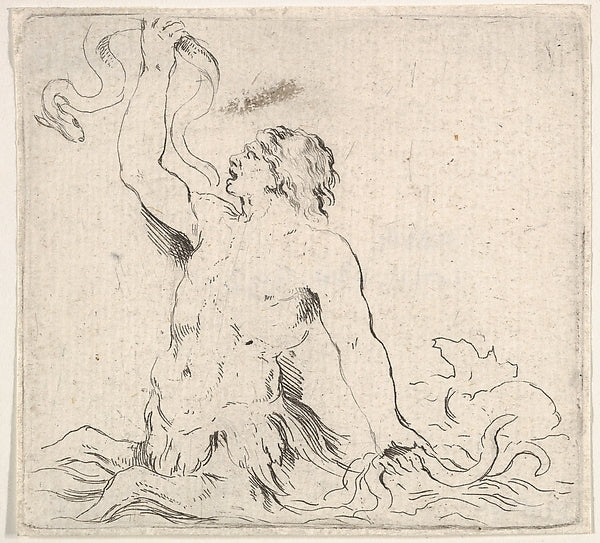 Stefano della Bella :Plate 7: a triton in the water facing l-16x12"(A3) Poster