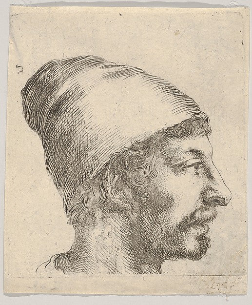 Stefano della Bella :Plate 38: head of a man with a moustach-16x12"(A3) Poster