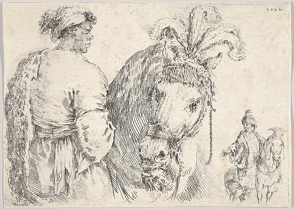 Stefano della Bella :A man at left in profile giving a handf-16x12"(A3) Poster