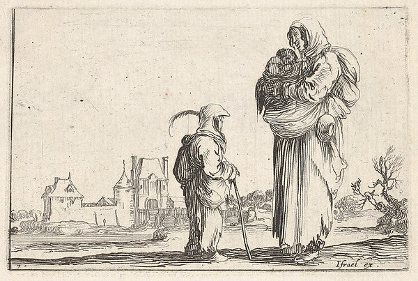 Stefano della Bella :Plate 7: a peasant woman carrying a chi-16x12"(A3) Poster