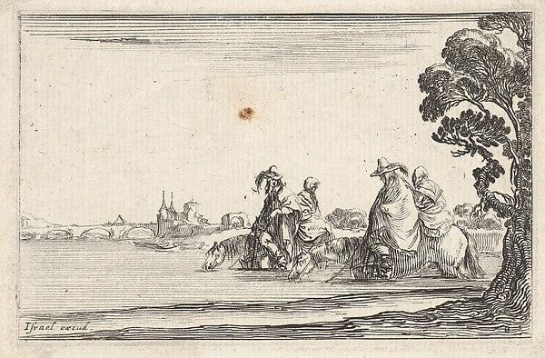Stefano della Bella :Plate 8: two horsemen in hats at right -16x12"(A3) Poster