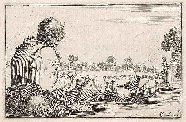 Stefano della Bella :Plate 11: an old man sitting on the gro-16x12"(A3) Poster