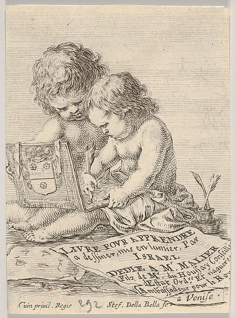Stefano della Bella :Plate 1: two children sitting on the gr-16x12"(A3) Poster