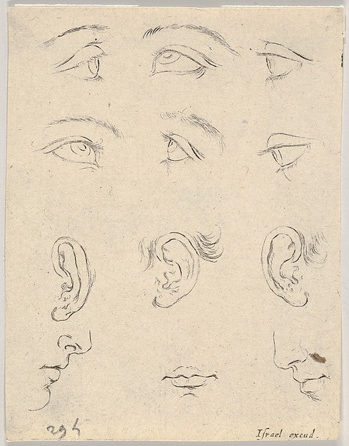 Stefano della Bella :Plate 3: six eyes three Ears two Profil-16x12"(A3) Poster