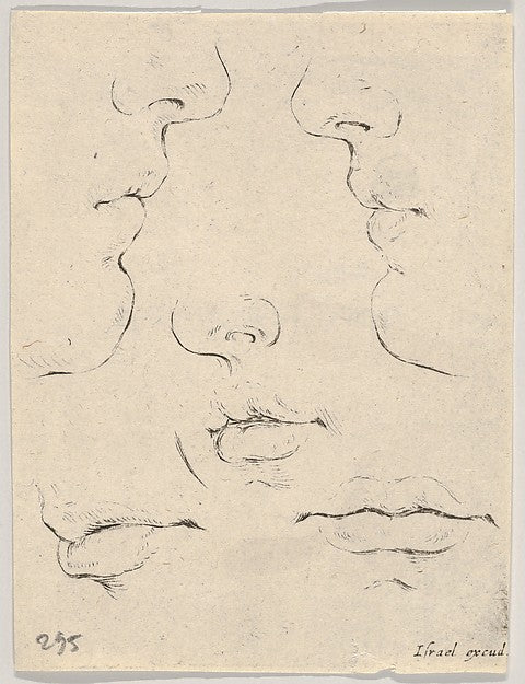 Stefano della Bella :Plate 4: two profiles and three mouths -16x12"(A3) Poster
