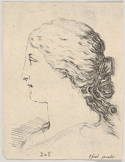 Stefano della Bella :Plate 14: head of a woman in profile fr-16x12"(A3) Poster