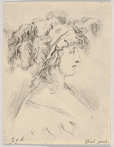 Stefano della Bella :Plate 15: mid-bust of a young woman in -16x12"(A3) Poster