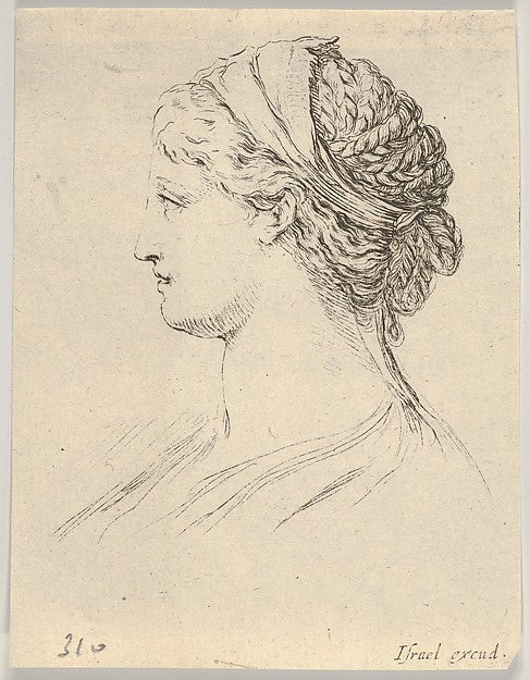 Stefano della Bella :Plate 3: head of a woman with braided h-16x12"(A3) Poster