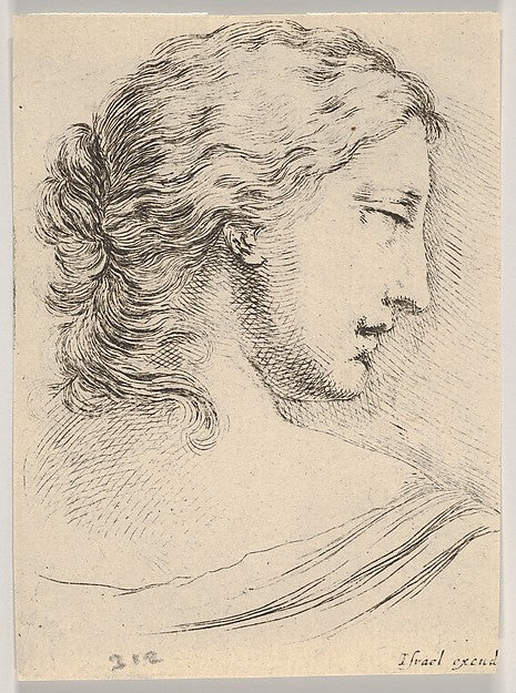 Stefano della Bella :Plate 5: head of a woman turned in prof-16x12"(A3) Poster