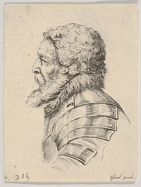 Stefano della Bella :Plate 7: bust of a bearded soldier wear-16x12"(A3) Poster