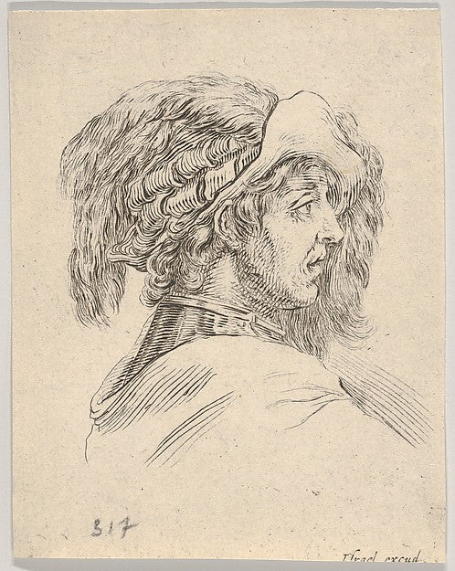 Stefano della Bella :Head of a Man without a Beard Turned in-16x12"(A3) Poster