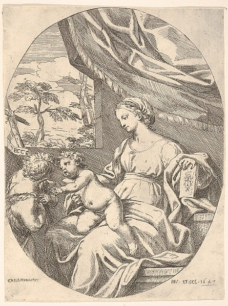Carlo Maratti:Seated Virgin and Child with Saint John the Ba-16x12"(A3) Poster