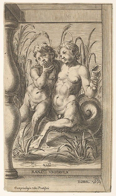 Cherubino Alberti , After Raphael:Two tritons embracing one -16x12"(A3) Poster