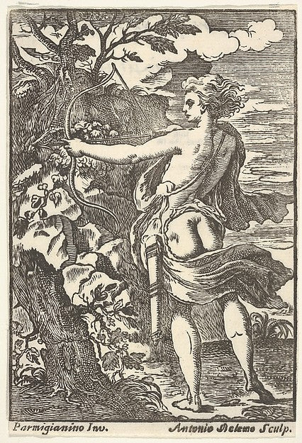 Callisto hunting with drawn bow  after Parmigianino) 1720–1740,  Poster Print Wall Art