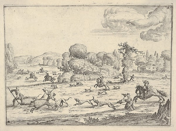 Boar hunt in a landscape c1620–38-Ercole Bazicaluva, c1600, ac,  Poster Print Wall Art