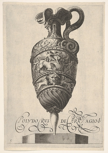 Vessel with grotesque masks  griffins  and a frieze populated ,  Poster Print Wall Art