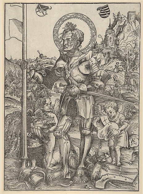 Lucas Cranach the Elder:Saint George Standing with Two Angel-16x12"(A3) Poster