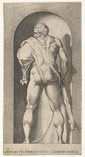 Plate 15 -  Hercules standing in a niche  wearing a lion skin an,  Poster Print Wall Art