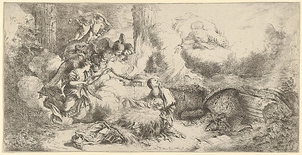 Nativity with God the Father and angels c1647–50-Giovanni Bene,  Poster Print Wall Art