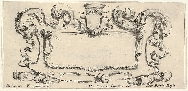 Plate 12 -  a cartouche with an empty escutcheon at top center  ,  Poster Print Wall Art