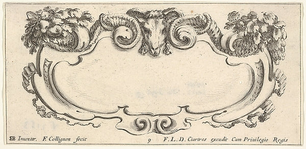 Plate 9 -  a cartouche with the head of a ram at top center  flo,  Poster Print Wall Art