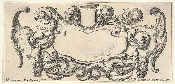 Plate 5 -  a cartouche with a blank escutcheon at top center  a ,  Poster Print Wall Art