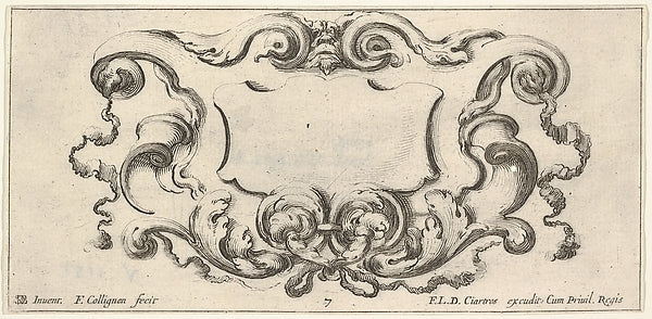 Plate 7 -  a cartouche with the mask of an ogre at top center  s,  Poster Print Wall Art