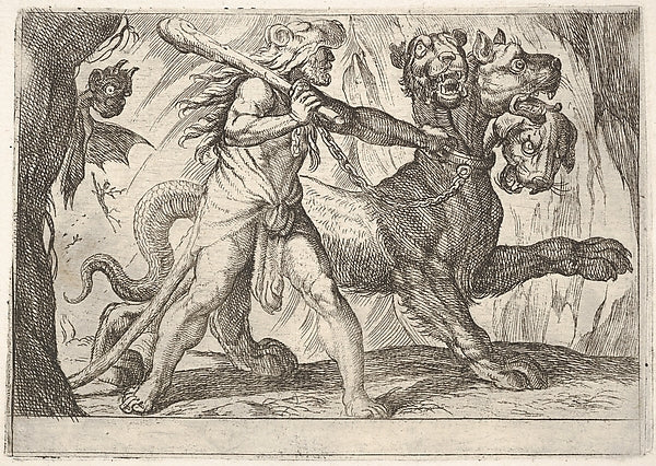 Hercules and Cerberus -  Hercules grasps the collar of Cerberus ,  Poster Print Wall Art