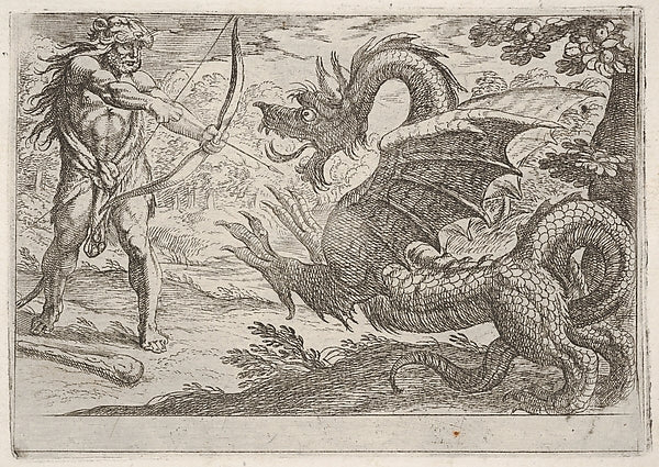 Hercules and the Serpent Ladon -  Hercules draws his bow  the re,  Poster Print Wall Art