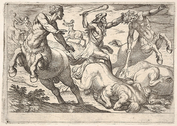 Hercules and the Centaurs -  Hercules holds the head of a centau,  Poster Print Wall Art