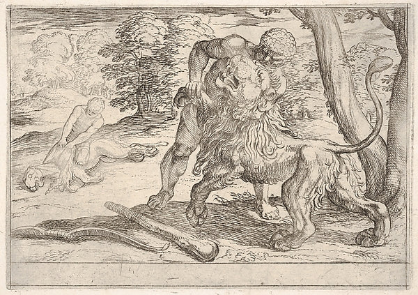 Hercules and the Nemean Lion -  Hercules grasps the front right ,  Poster Print Wall Art