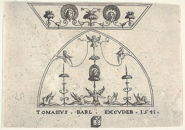 Two panels of grotesque decoration  with winged human figures ,  Poster Print Wall Art