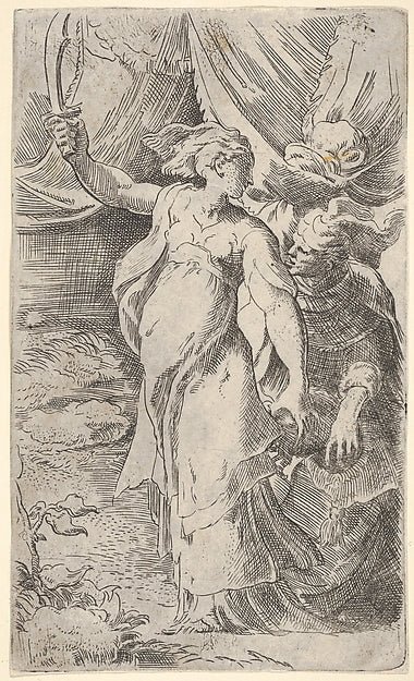 Judith with the head of Holofernes  which she places into a sa,  Poster Print