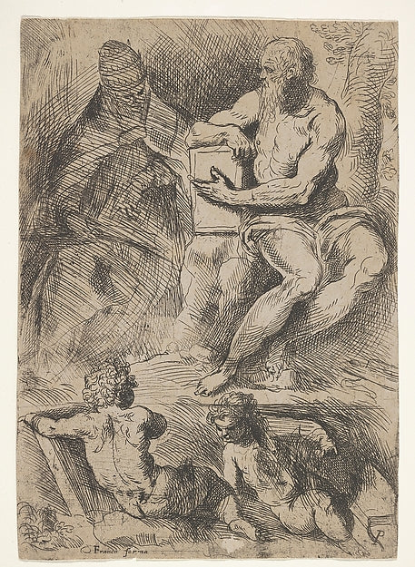 Sheet of studies with St. Jerome  seated at right and resting ,  Poster Print Wall Art