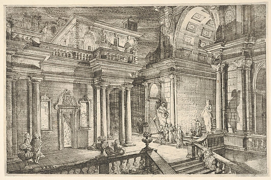 Interior of a Classical Building Showing People Engaged in Con,16x12"(A3)Poster
