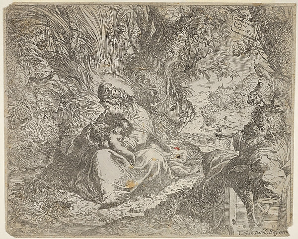 Rest on the flight into Egypt  the Virgin seated on grass in a,  Poster Print
