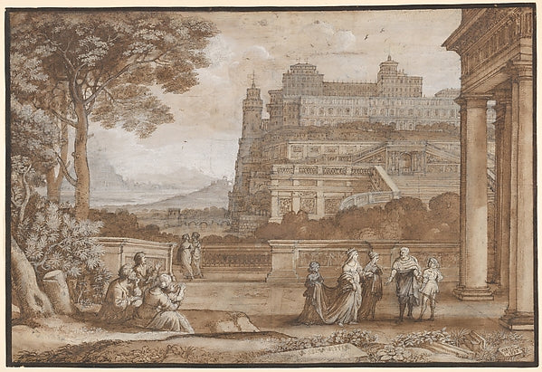 Queen Esther Approaching the Palace of Ahasuerus 1658-Claude L,16x12"(A3)Poster