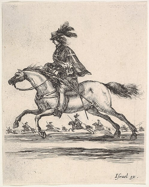Stefano della Bella :A muskateer galloping towards the left -16x12"(A3) Poster