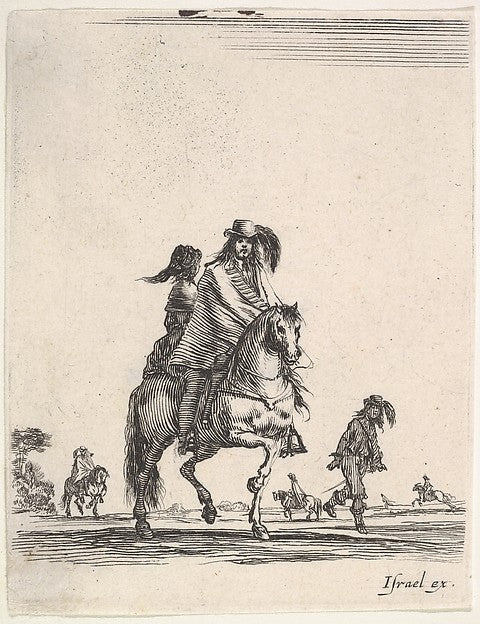 Stefano della Bella :A horseman and his wife seated side-sad-16x12"(A3) Poster