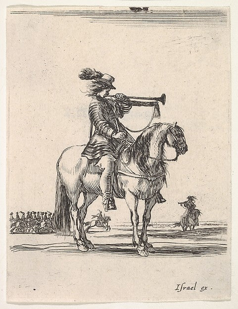 Stefano della Bella :Trumpeter on horseback facing right a g-16x12"(A3) Poster