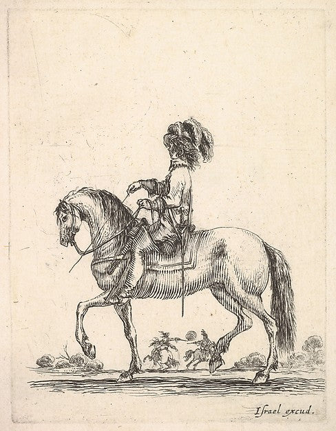 Stefano della Bella :A horseman in profile walking to the le-16x12"(A3) Poster