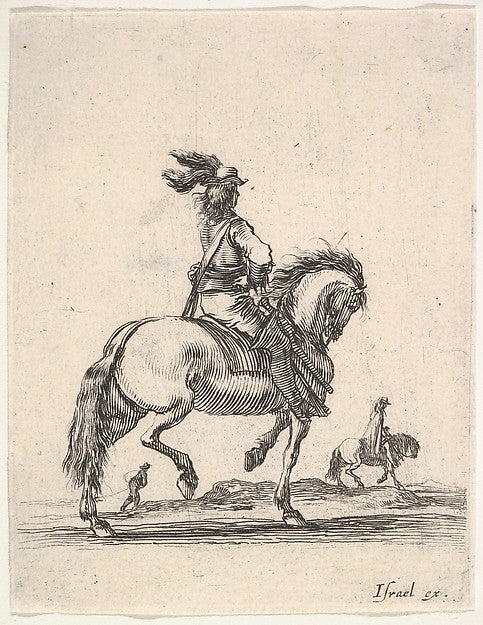 Stefano della Bella :A horseman in center walking towards th-16x12"(A3) Poster