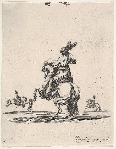 Stefano della Bella :A horseman atop a rearing horse seen fr-16x12"(A3) Poster