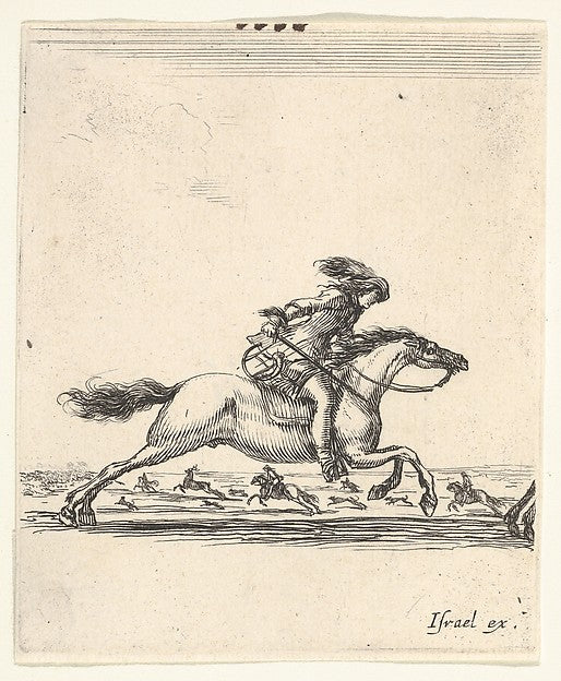 Stefano della Bella :A horseman with sword in hand galloping-16x12"(A3) Poster