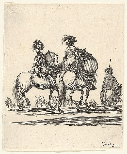 Stefano della Bella :Two muskateers with drums on horseback -16x12"(A3) Poster