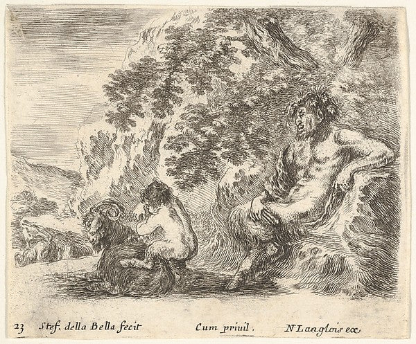 Stefano della Bella :Plate 23: a satyr sitting against a tre-16x12"(A3) Poster