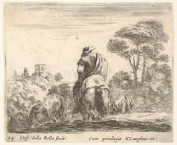 Stefano della Bella :Plate 24: herdsman atop a horse seen fr-16x12"(A3) Poster
