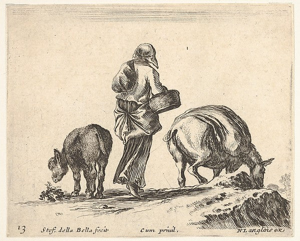 Stefano della Bella :Plate 13: a peasant woman seen from the-16x12"(A3) Poster