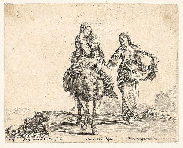 Stefano della Bella :Plate 14: a young peasant woman and her-16x12"(A3) Poster