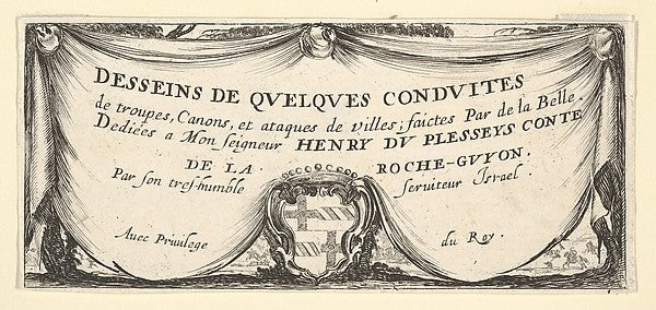 Stefano della Bella :Plate 1: a coat of arms at bottom cente-16x12"(A3) Poster